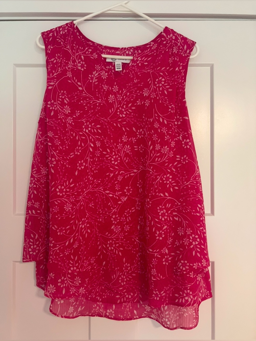 Cristina B. Bright Pink Floral Blouse Medium summer light flutter sleeveless
